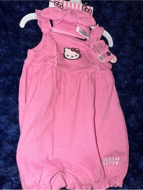 Baby girl Hello Kitty Pink Infant Bubble Romper with Bow Headband 9m NWT
